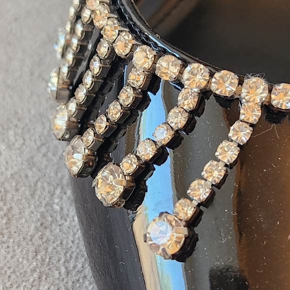 Steve Madden Pumps 10 Black Patent Thrill Rhinestone Fringe Slingback New $110 - Picture 11 of 16